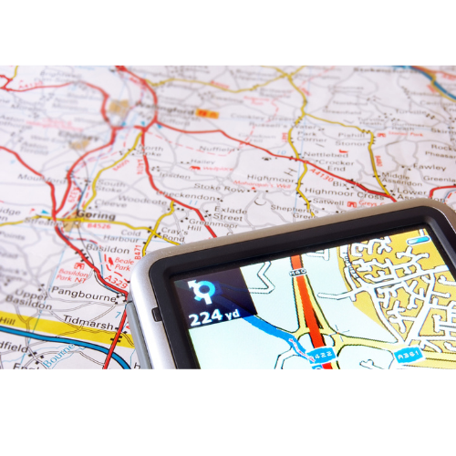 Car dashboard displaying GPS navigation